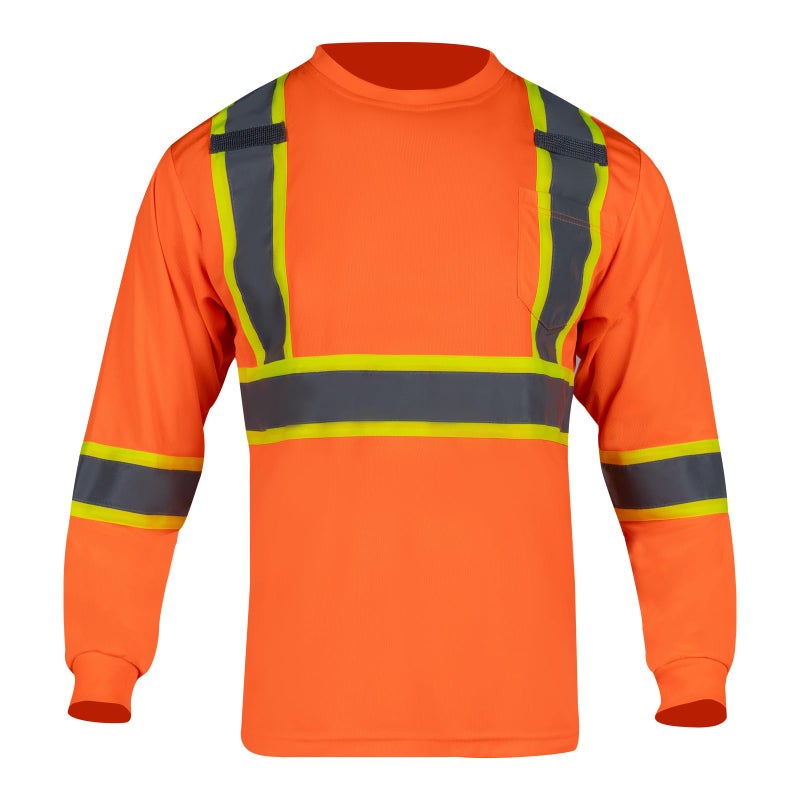FONIRRA Long Sleeve Safety T Shirt Reflective High Visibility Construction Work Shirts ANSI Class 3 for Men(Orange,M) - Image 2